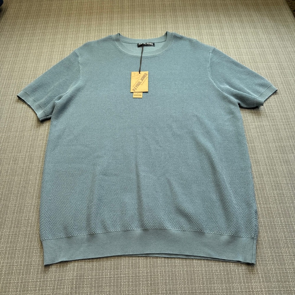New PJ Paul Jones Knit Shirt XL Blue Textured Waffle Tee Short Sleeve Modern